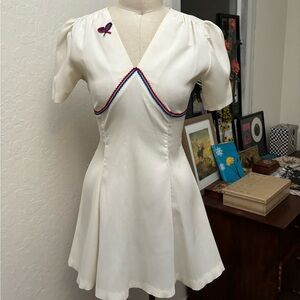 **SOLD** Flutter Sleeve Empire Waist Rick Rack Trim Fit Flare Tennis Mini Dress